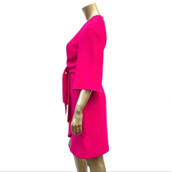 Tahari Ponte Knit Faux Wrap Knot Tie Front Sheath Dress Raspberry Pink Size 4 - Picture 2 of 8